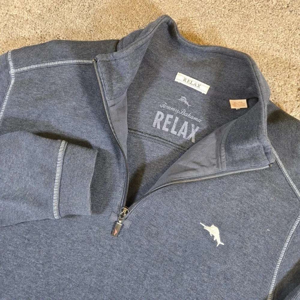 Tommy Bahama Mens 1/4 Zip Navy Pullover Sweater Size XL